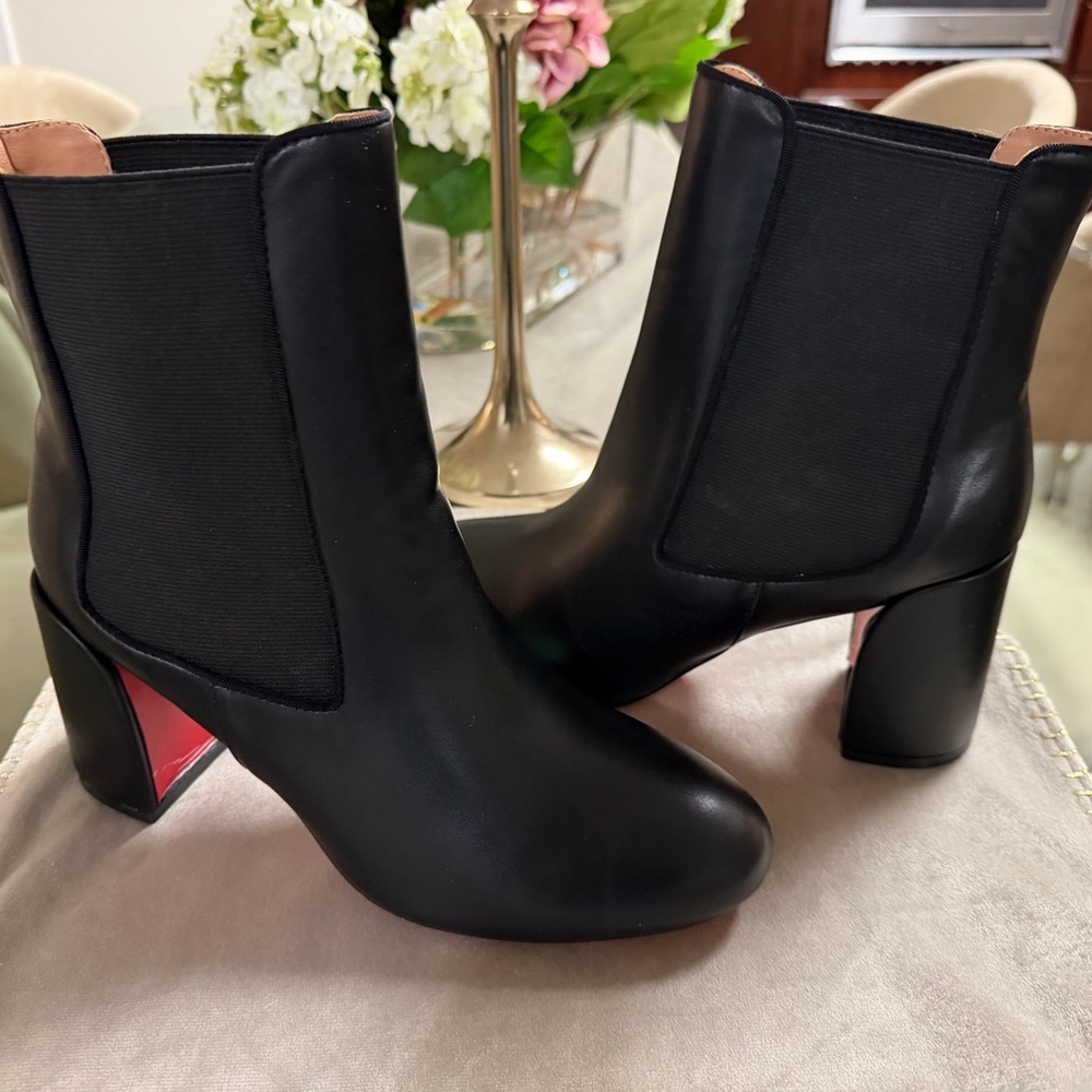 Christian Louboutin Black Heeled Boots with Red Soles
